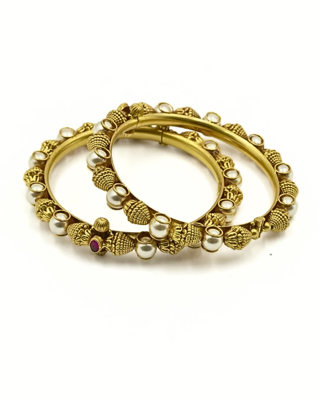 Pearl & Ruby Gold Bangles (1)