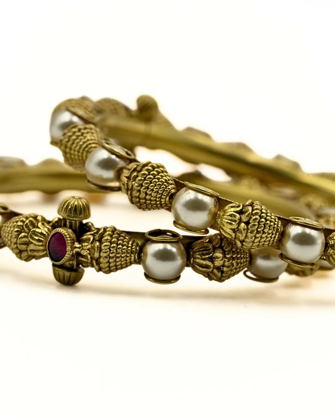 Pearl & Ruby Gold Bangles (2)